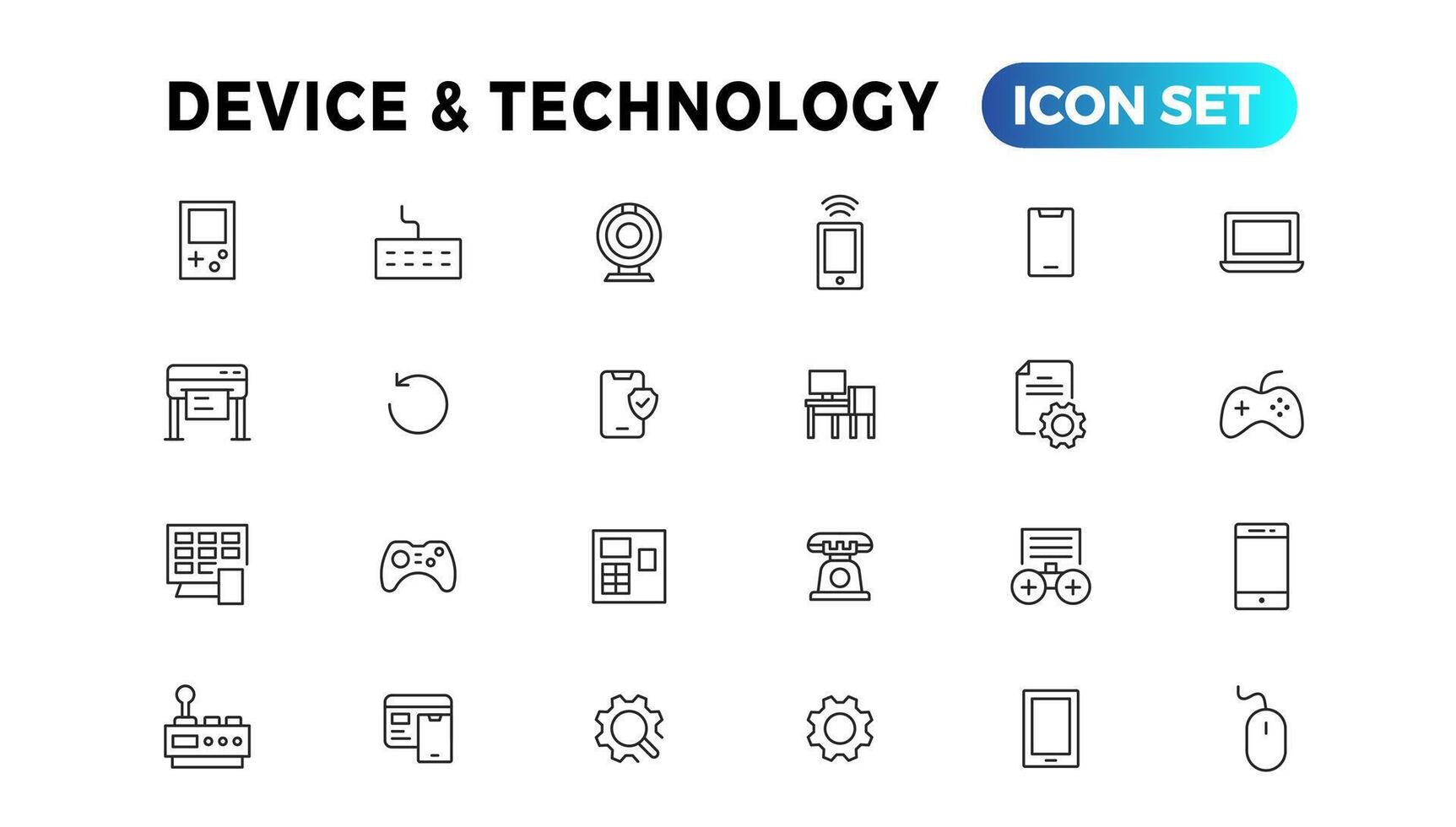 dispositivo y información tecnología línea íconos recopilación. grande ui icono conjunto en un plano diseño. Delgado contorno íconos paquete vector