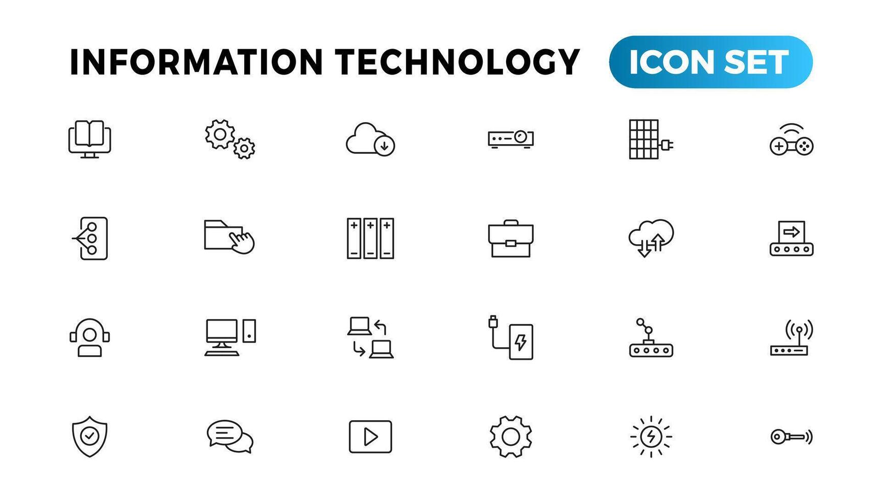 Information technology line icons collection. Big UI icon set in a flat design. Thin outline icons pack vector