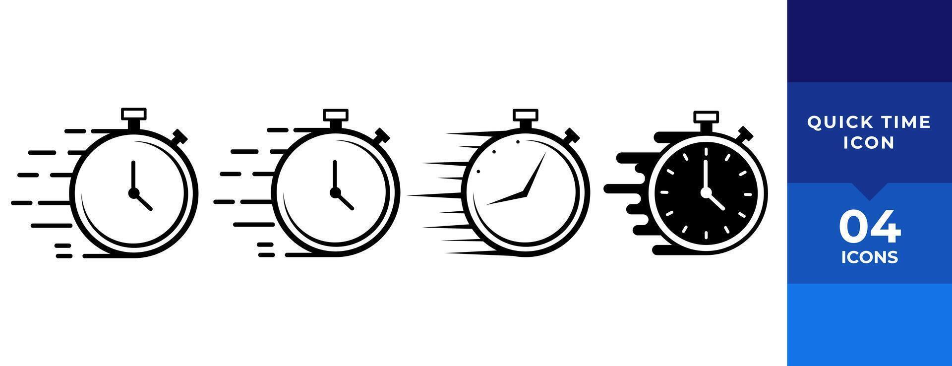 Timer icons set. Quick time or deadline icon. Express service symbol. Countdown timer and stopwatch icons isolated on white. Vector illustration.