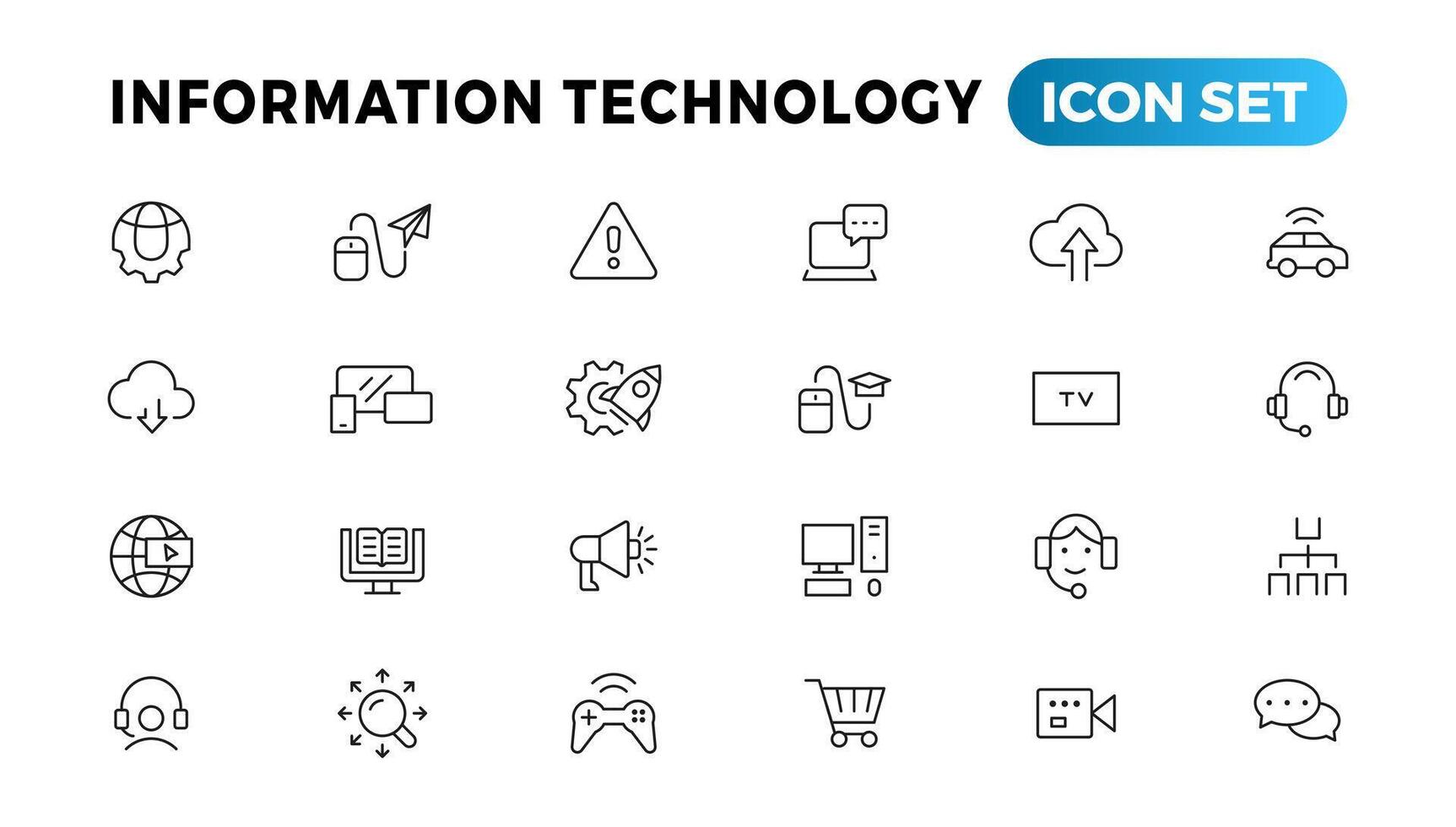 información tecnología línea íconos recopilación. grande ui icono conjunto en un plano diseño. Delgado contorno íconos paquete vector