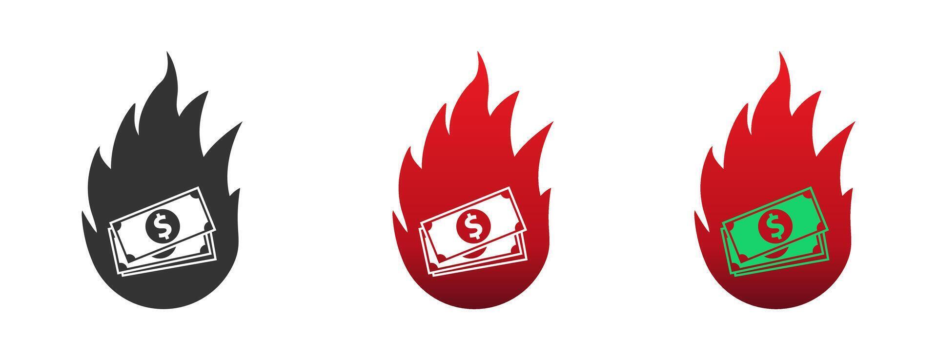 burning dollar icon. Money icon in fire. Vector illustration.