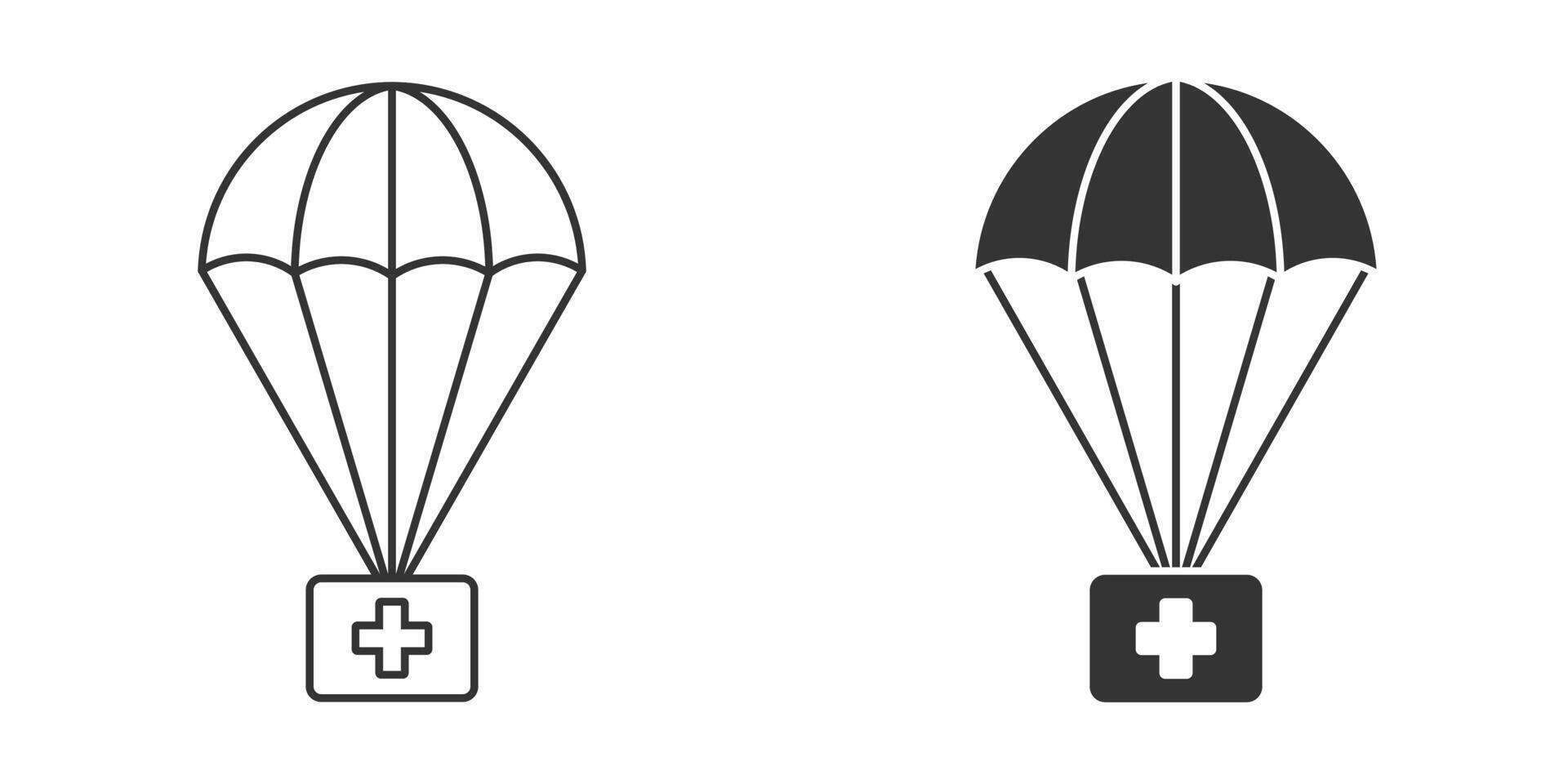 Parachute icon with first aid kit. Vector illustration.