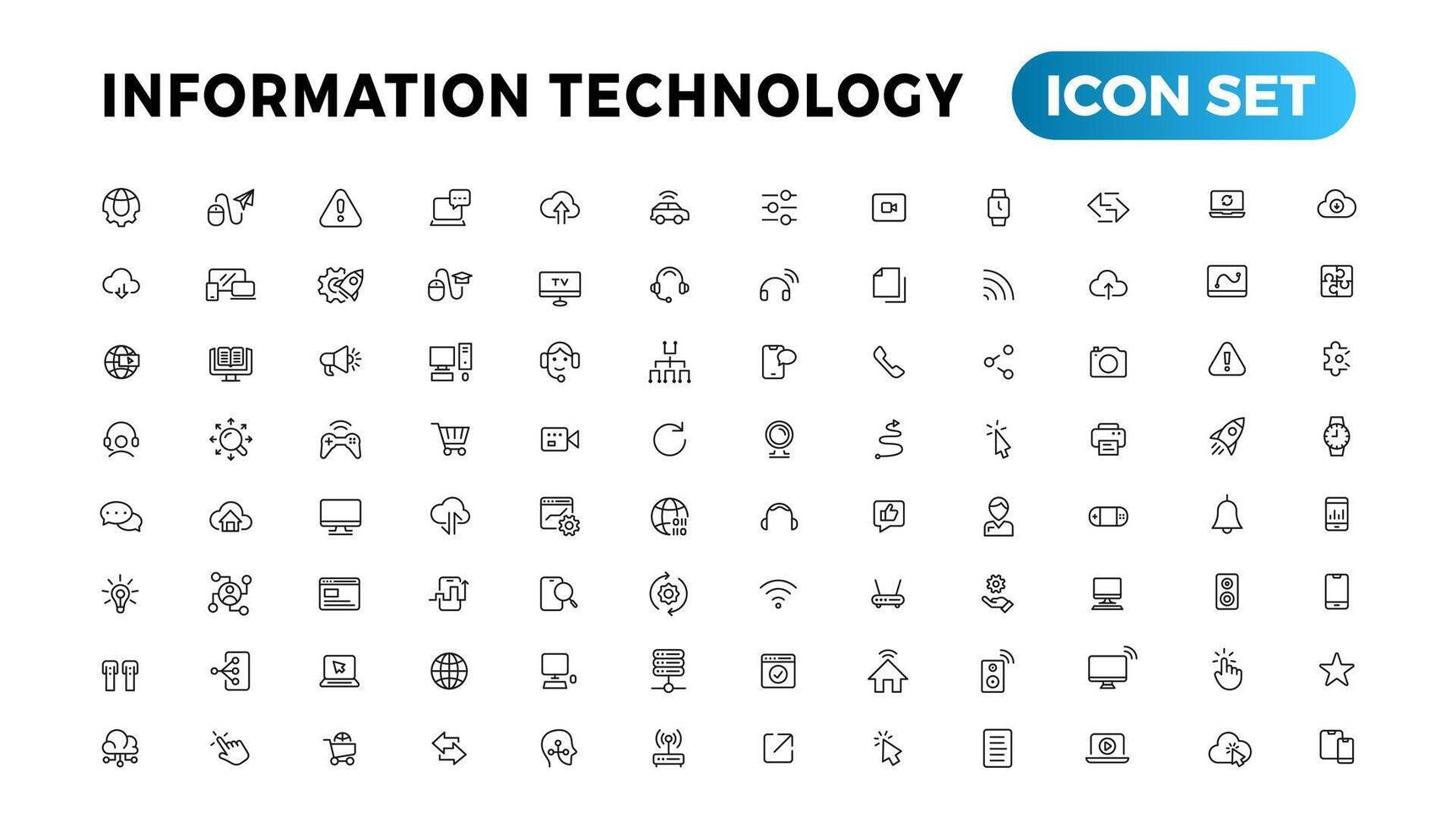 Information technology line icons collection. Big UI icon set in a flat design. Thin outline icons pack vector