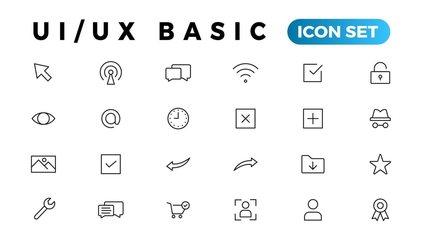 Basic User Interface Essential Set. ui ux Line Outline Icons. For App, Web, Print. Editable Stroke. vector