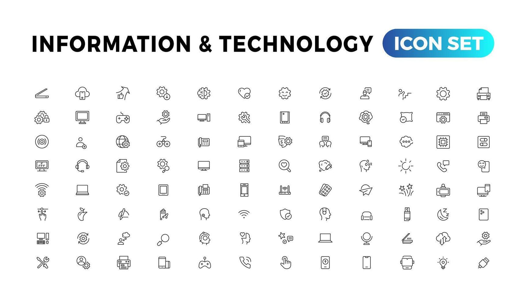 Device and Information technology line icons collection. Big UI icon set in a flat design. Thin outline icons pack vector