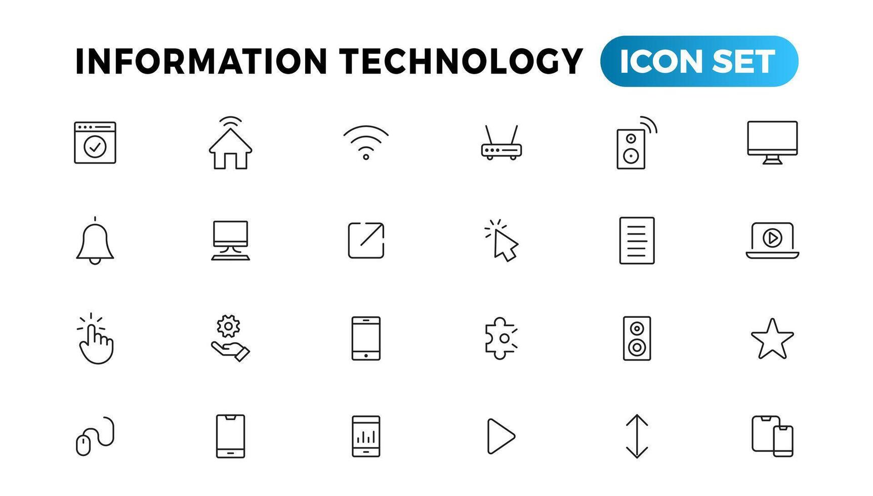 Information technology line icons collection. Big UI icon set in a flat design. Thin outline icons pack vector