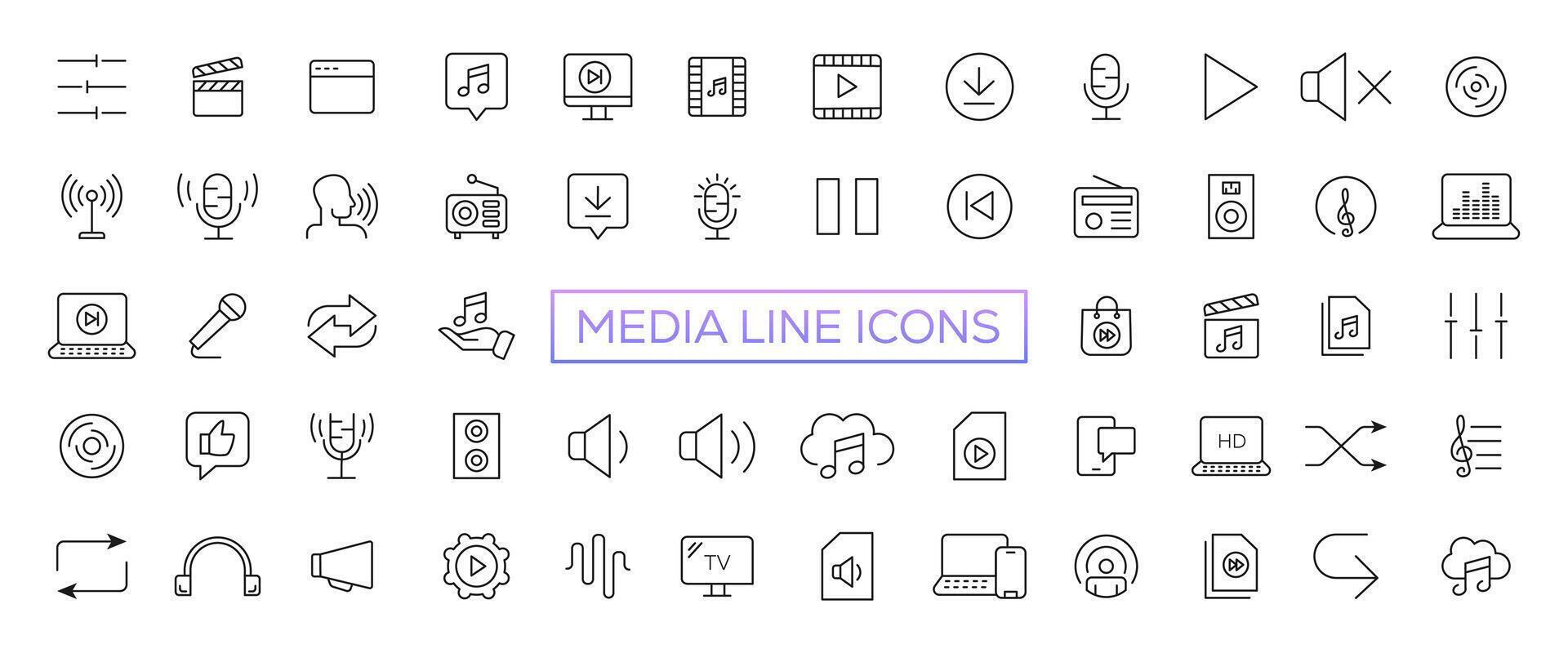 Video and Audio thin line icons. Video, Audio editable stroke icons. Vector illustration