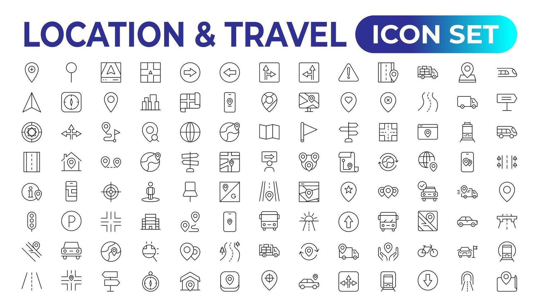 Location icons set. Navigation icons. Map pointer icons. Location symbols. Vector illustration.