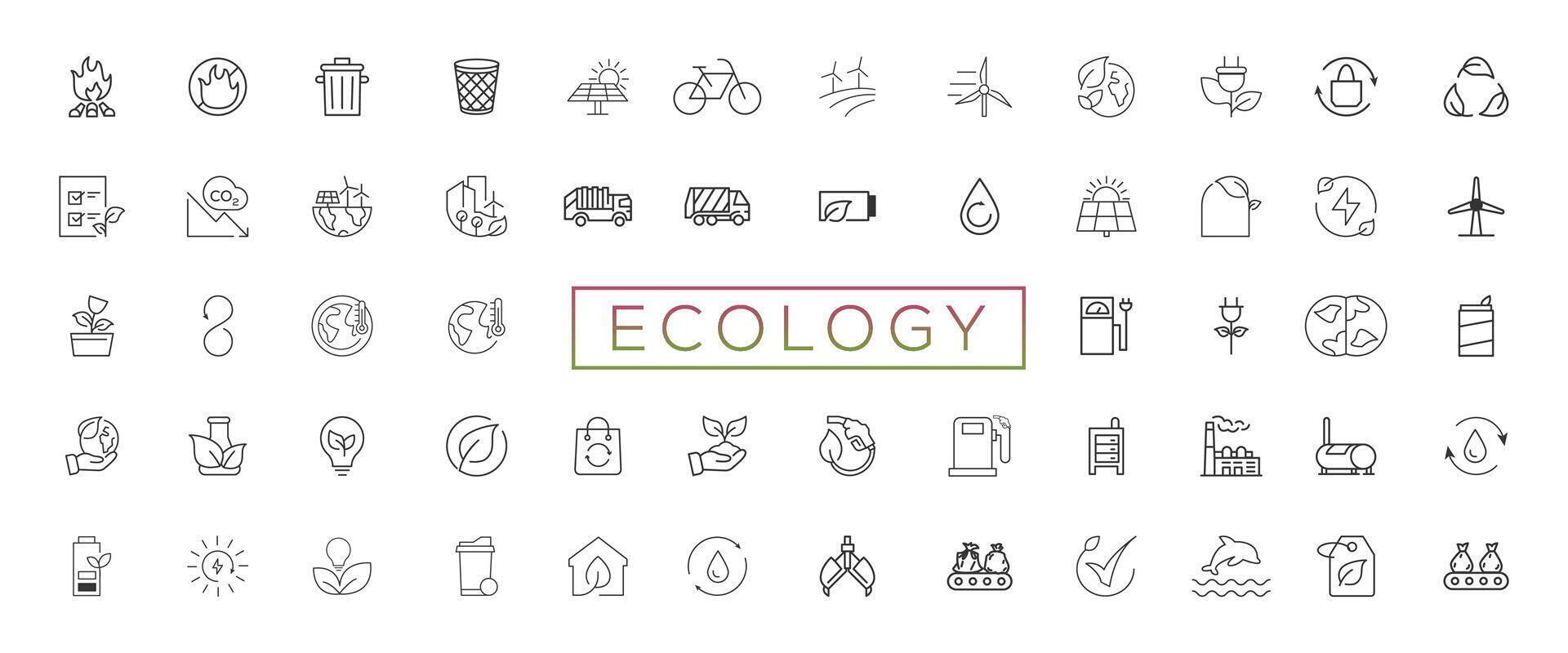 eco simpático relacionado Delgado línea icono conjunto en mínimo estilo. lineal ecología iconos ambiental sustentabilidad sencillo símbolo vector