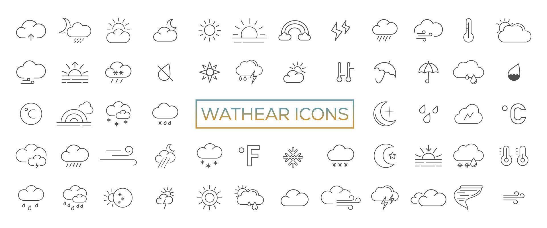 Weather icons set in line style, Weather isolated on white background. Clouds logo and sign, vector illustration