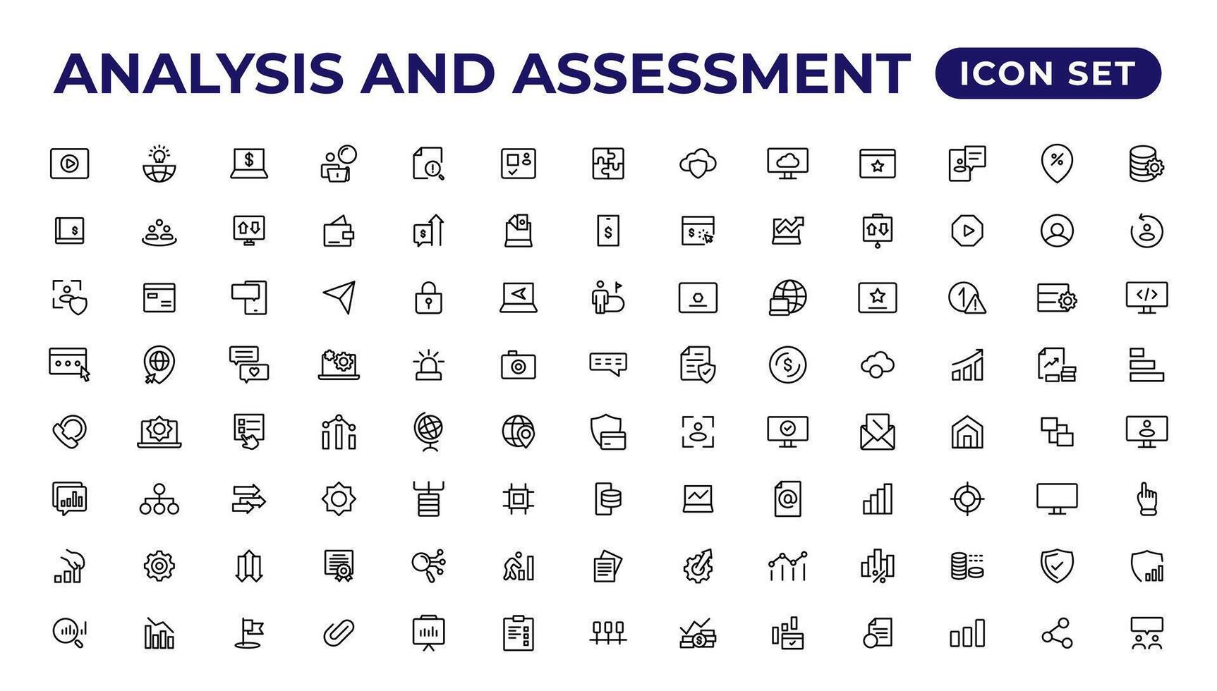 Analysis and assessment line icons collection.Thin outline icons pack. vector