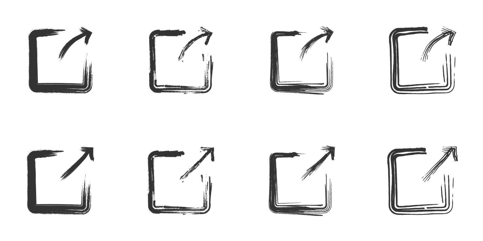 Brush drawn share icon set. Vector illustration.