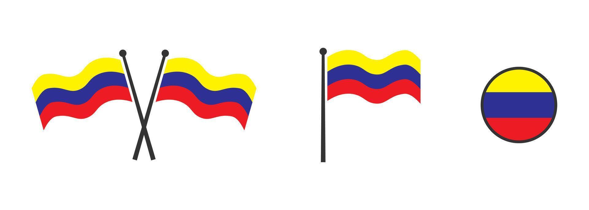 Flag of Colombia. Waving flag of Colombia. Round icon. Flat vector illustartion.