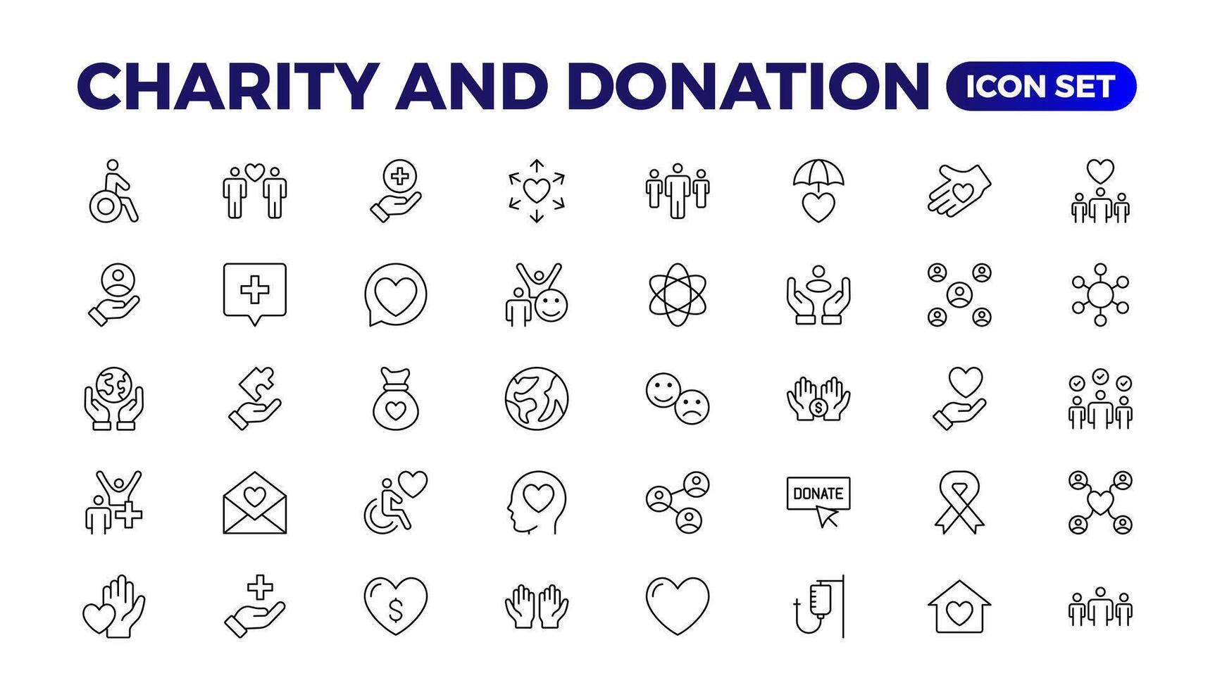 charity and donation icon set. charity and donation icon set, Help, volunteer, donated assistance, sharing, and solidarity symbol. Solid icons vector collection.