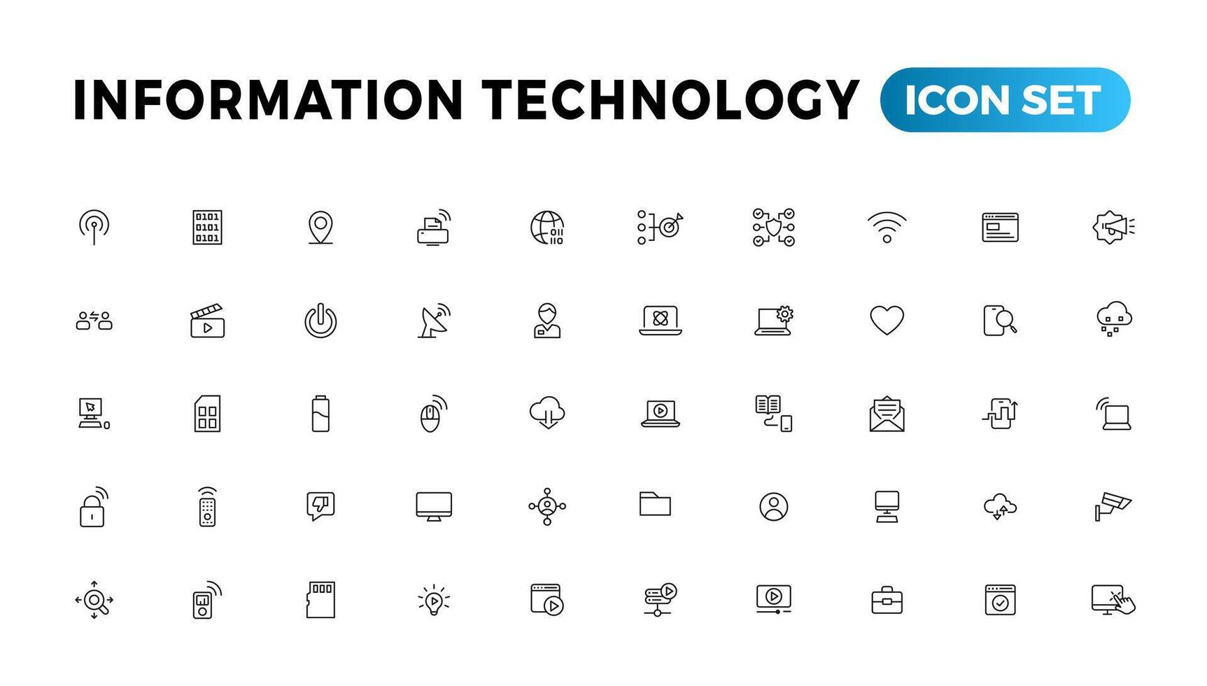 información tecnología línea íconos recopilación. grande ui icono conjunto en un plano diseño. Delgado contorno íconos paquete vector