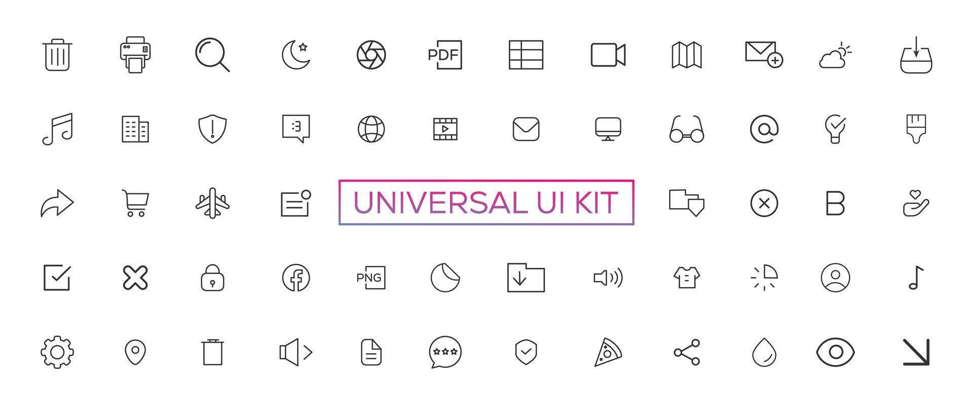 Minimalist and simple looking ui icons set for dark, light mode. Outline isolated user interface elements for night, day themes vector
