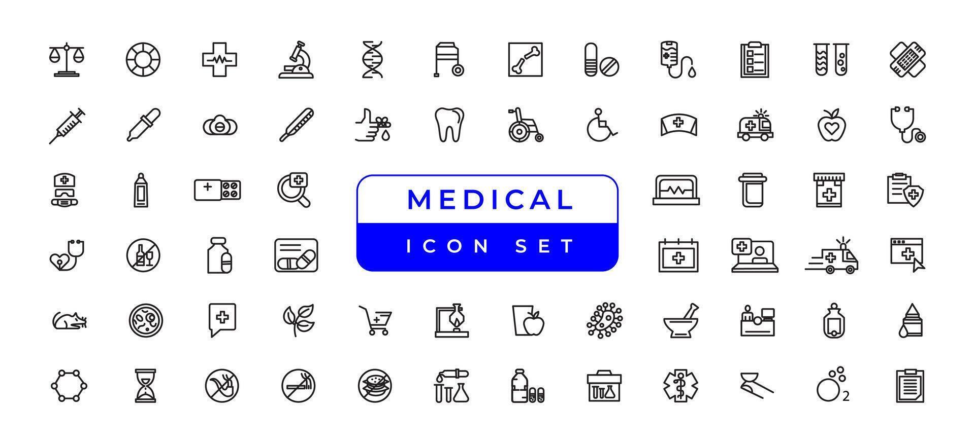 Medicine and Health symbols - minimal thin line web icon set. Outline icons collection. Simple vector illustration