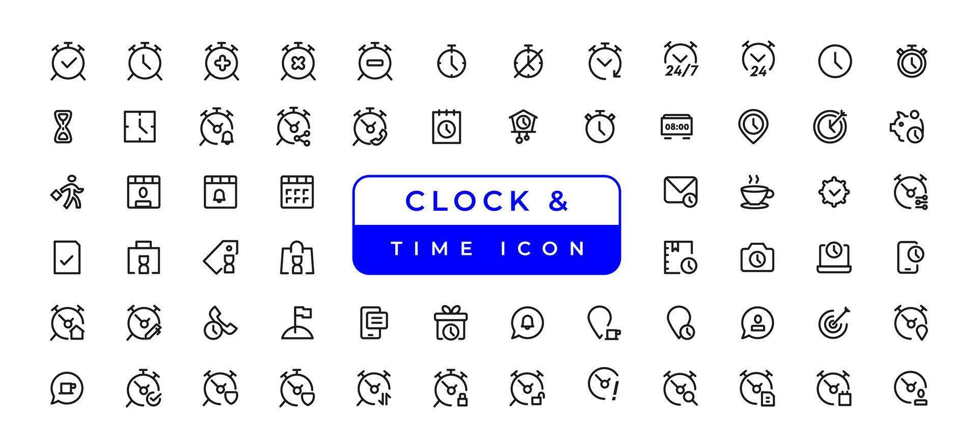 Time and clock, calendar, timer line icons. Vector linear icon set