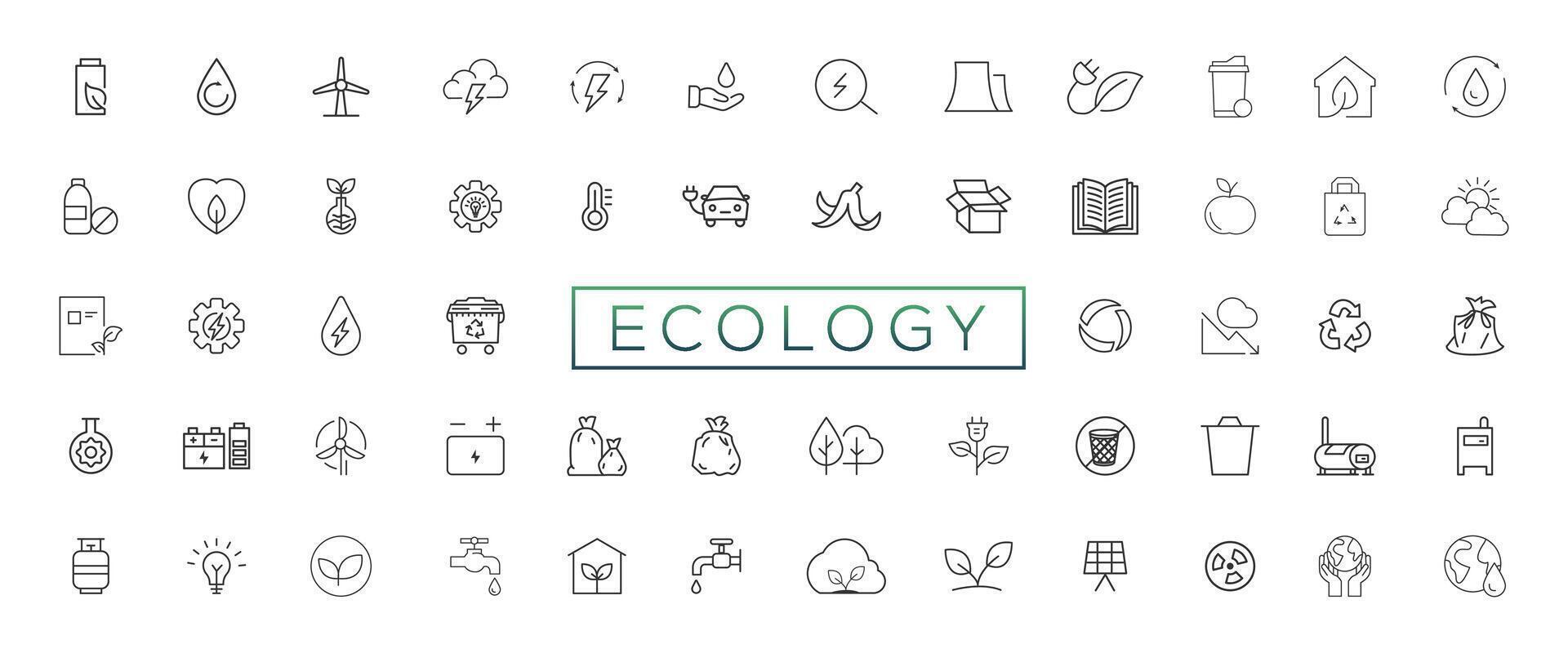 eco simpático relacionado Delgado línea icono conjunto en mínimo estilo. lineal ecología iconos ambiental sustentabilidad sencillo símbolo vector