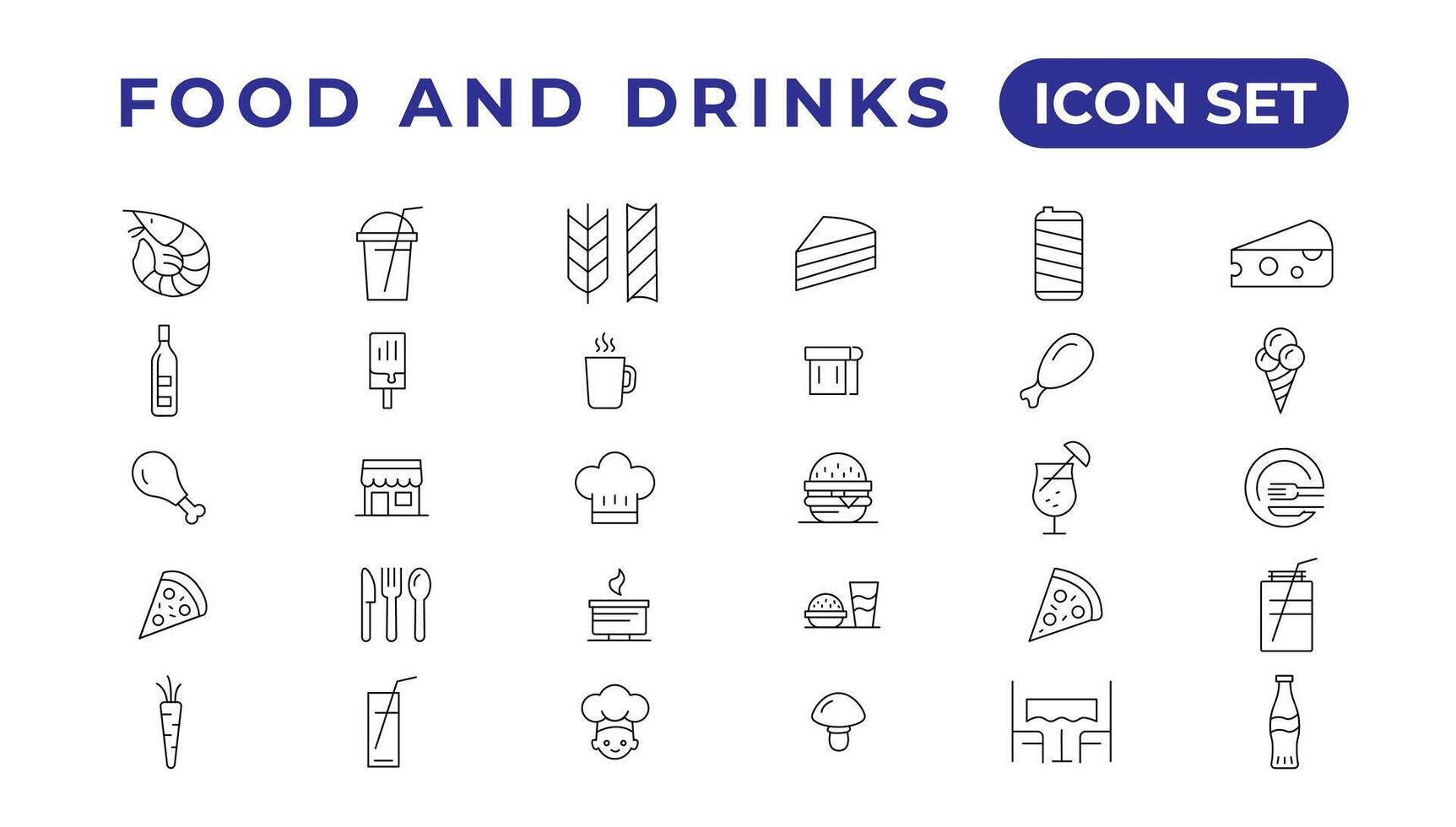 Food icon collection. Containing meal, restaurant, dishes and fruits icon. Vector illustration