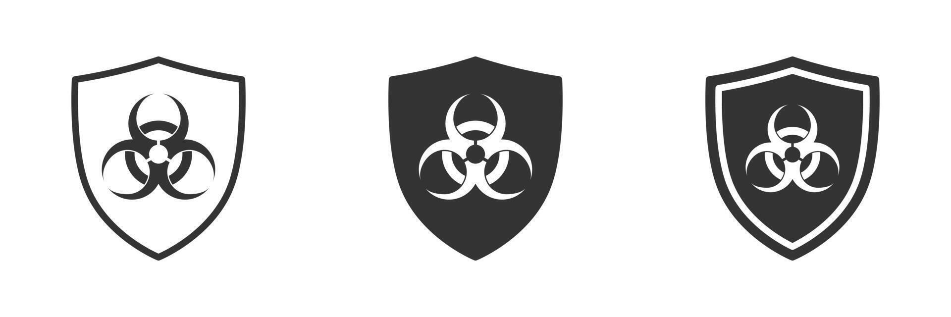 Shield icon with a biohazard sign. Biohazard protection symbol. Vector illustration.