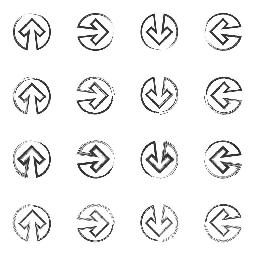 Hand drawn direction arrow set. Vector icon.