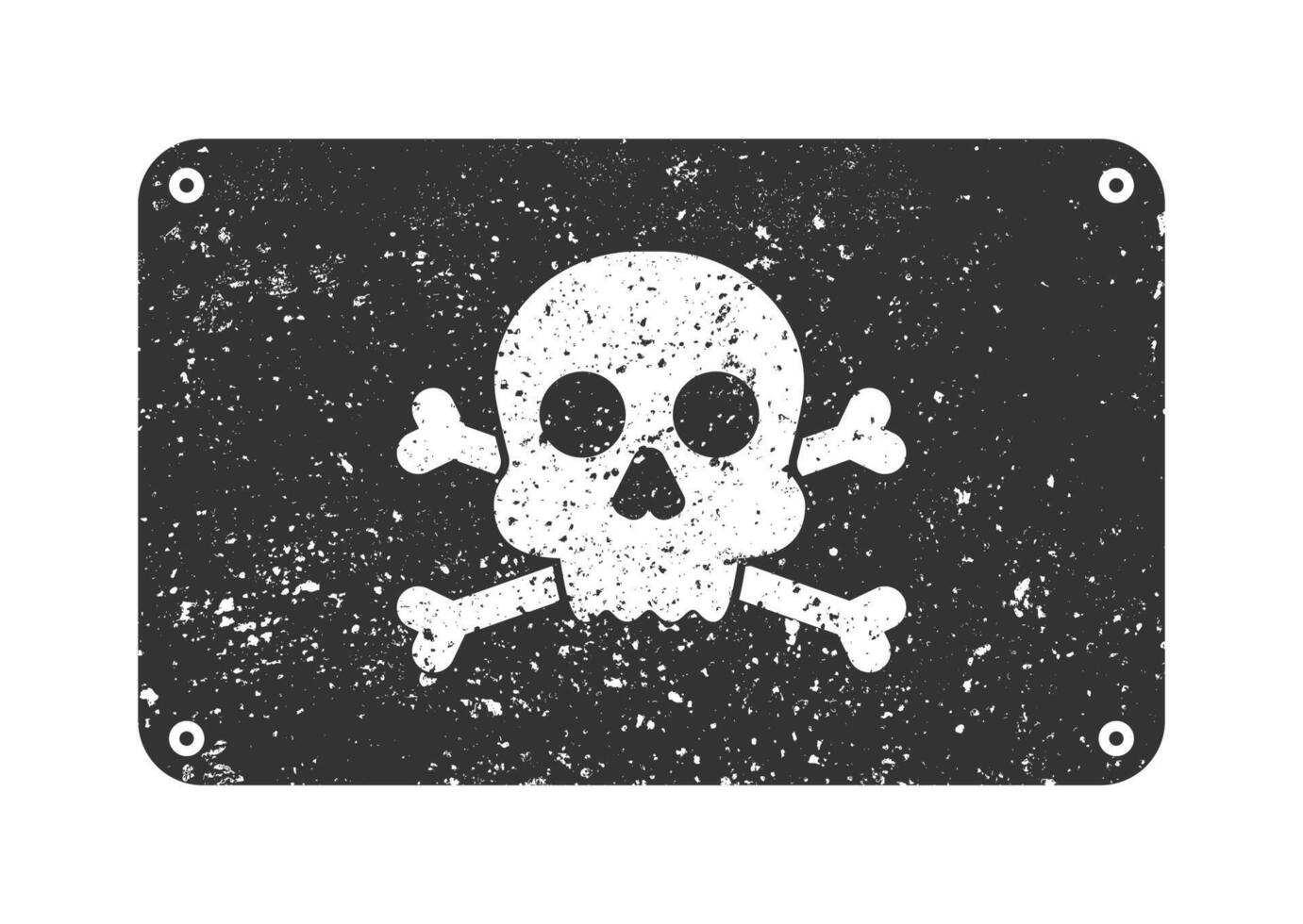 Pirate flag with scull and bones. Jolly Roger grunge texture. Death, pirate and danger symbol. Vector illustration.