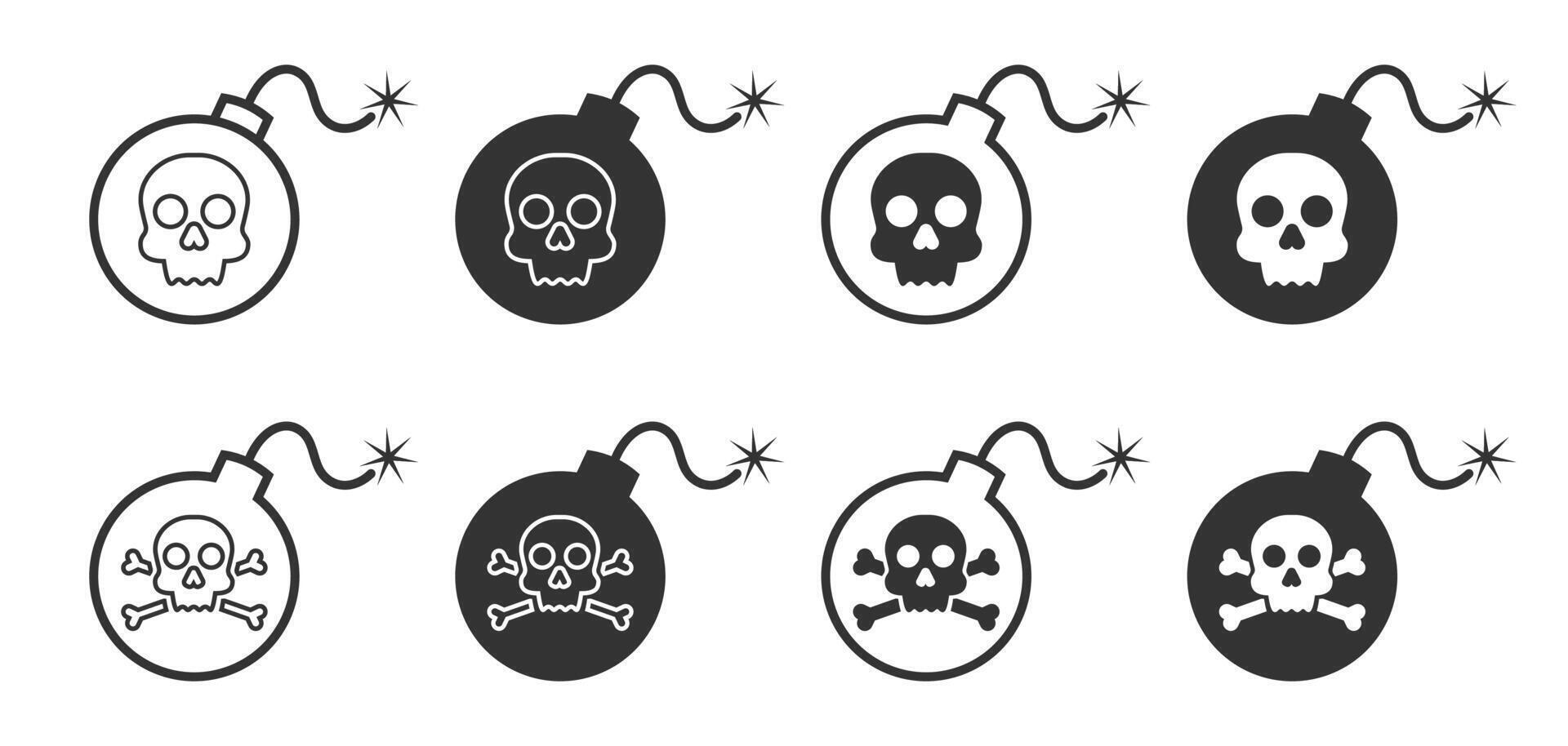 Bomb with skull symbol. Bomb icon set. Vector illustration.