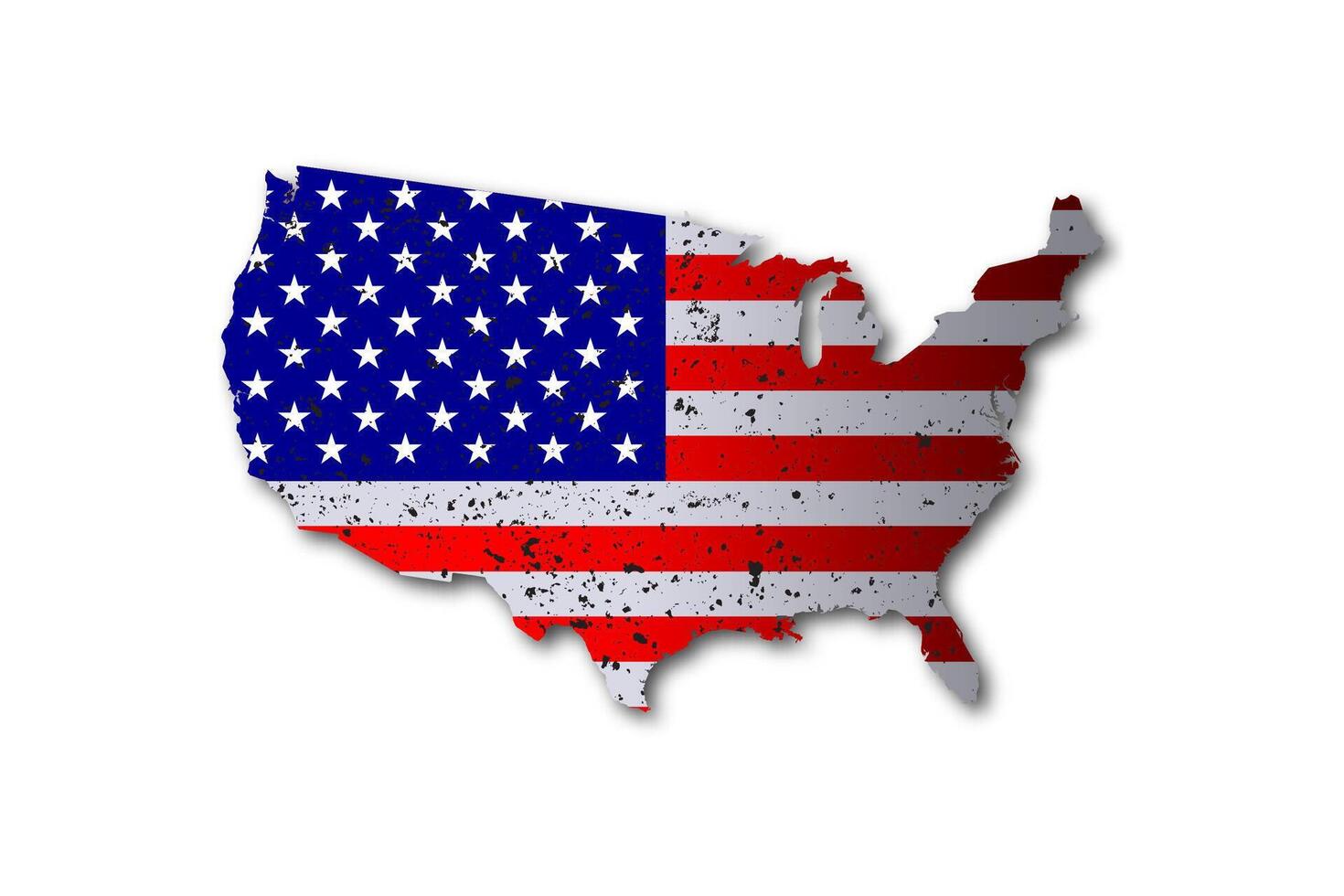 Map of the USA with the national flag of United States of America. Grunge texture and shadow. vector