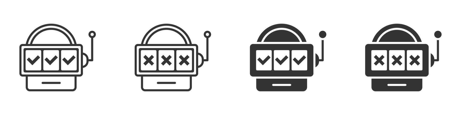 Slot machine icon with cross and check mark sign. Vector illustration.