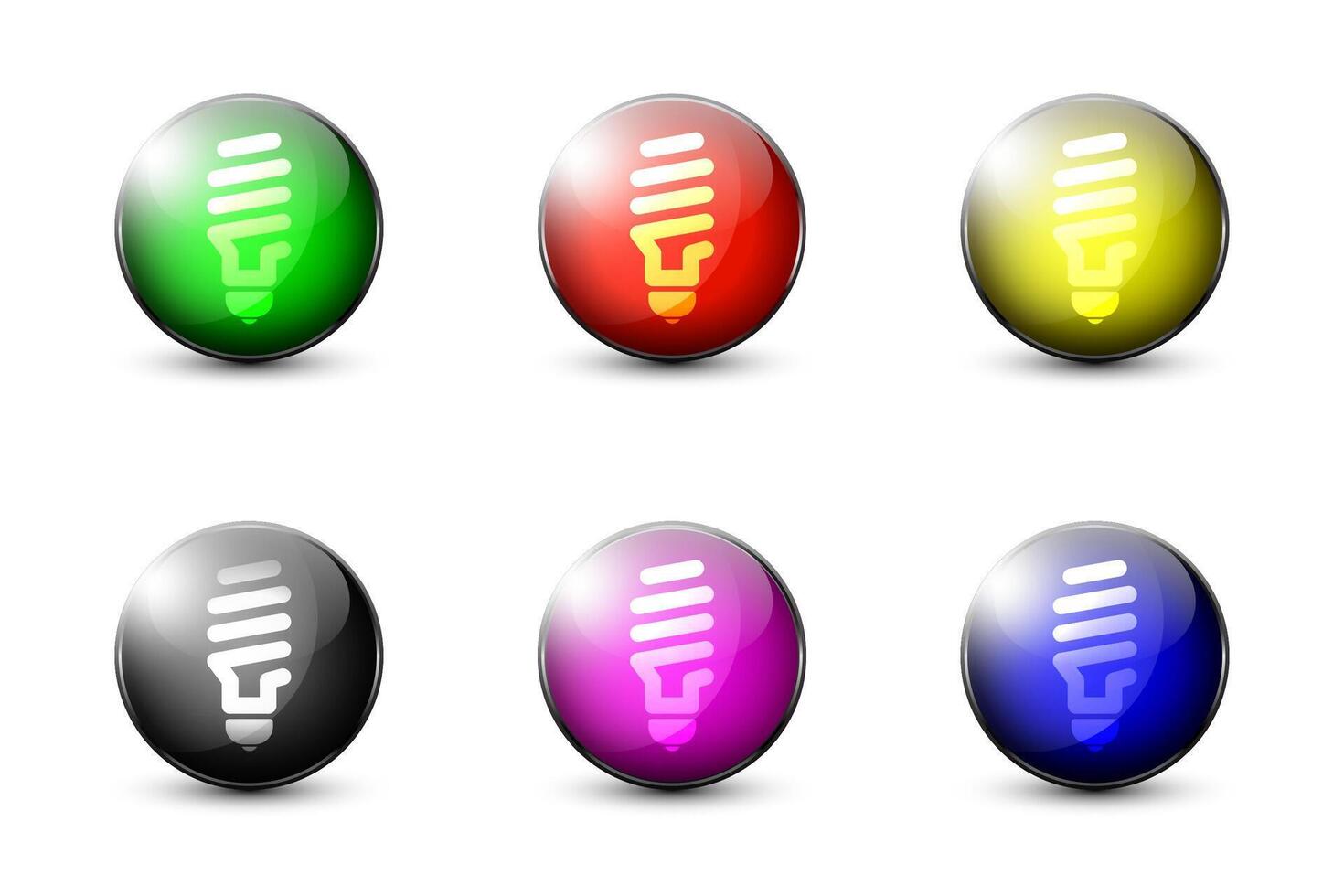 conjunto de de colores esferas con energía ahorro fluorescente ligero bulbo icono. vector ilustración.