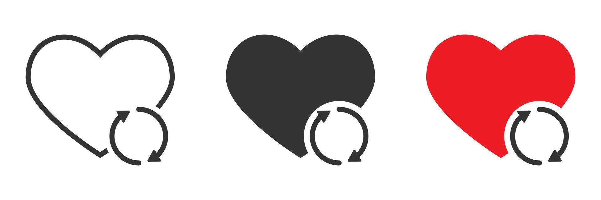corazón icono con reciclar flechas símbolo. vector ilustración.
