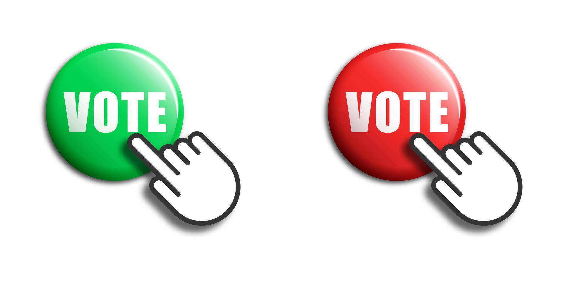 Hand pressing vote button. Vector illustration.
