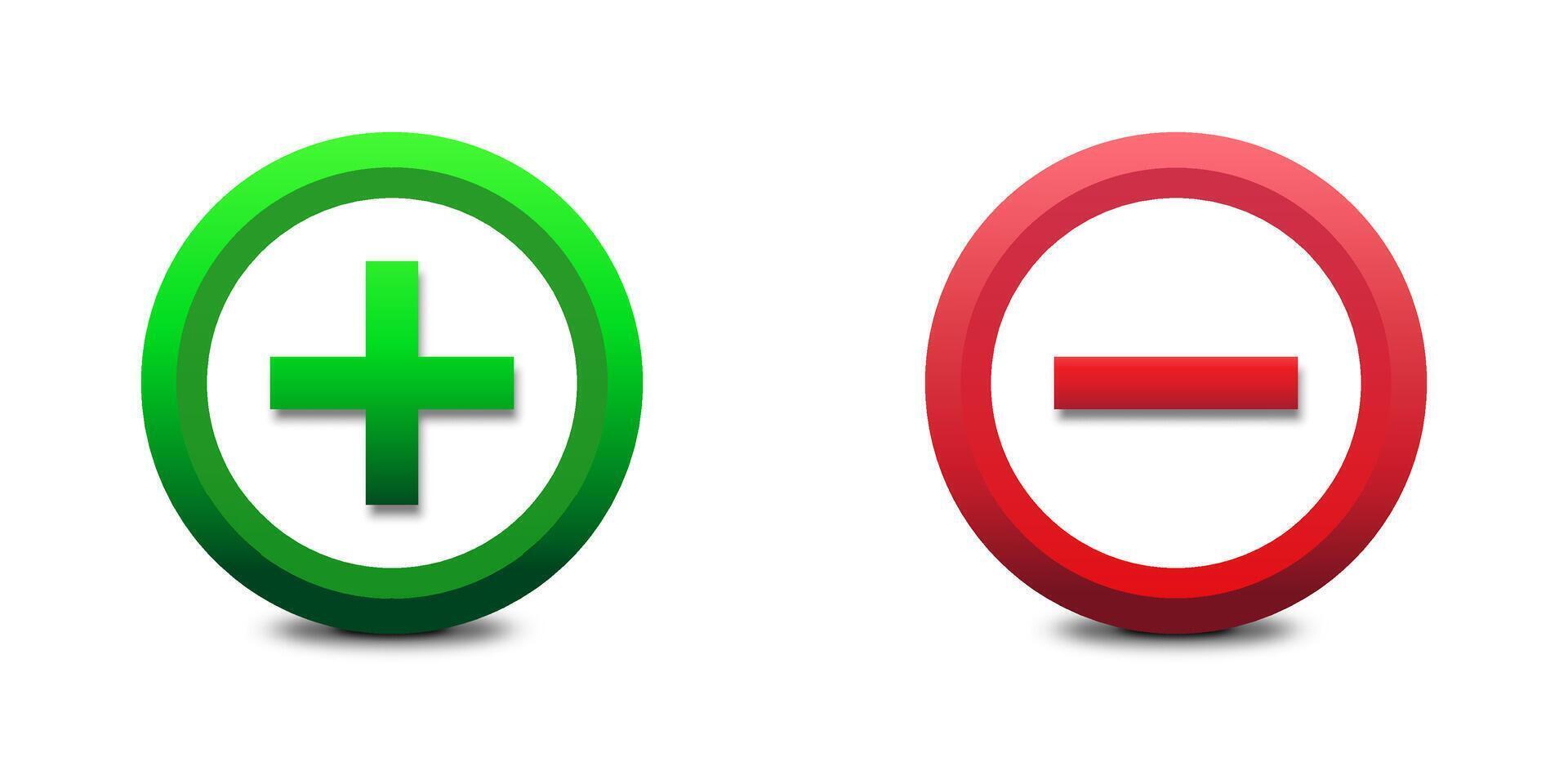 Plus and minus sign icons. Green plus and red minus symbol. Flat vector illustration. 42060303