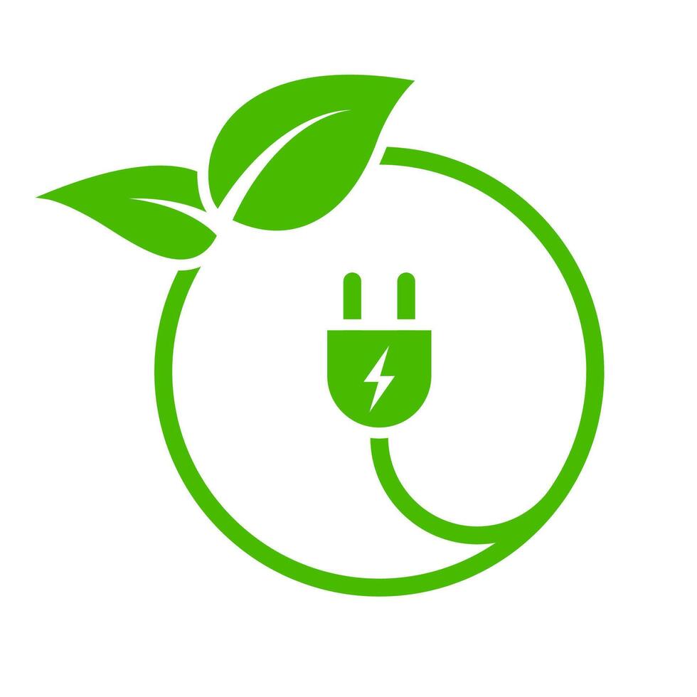 eco enchufe símbolo. hoja renovable verde icono. vector ilustración.