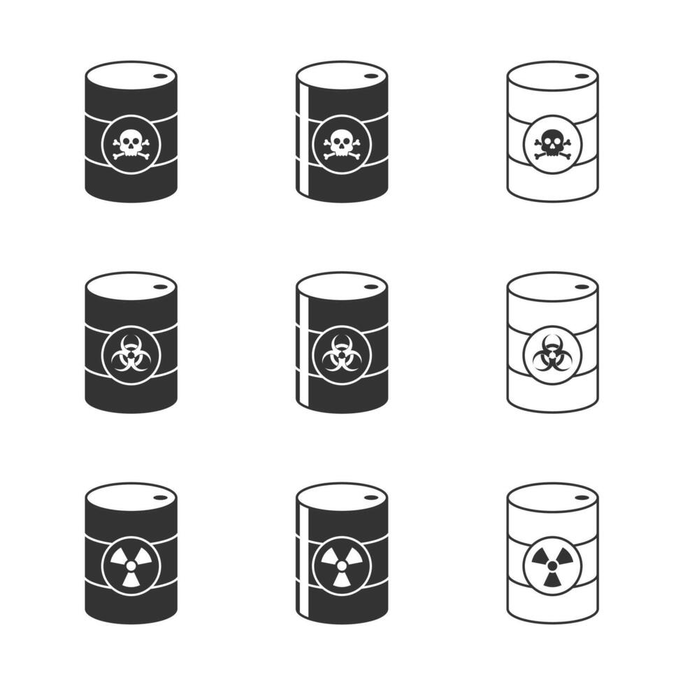 Barrels of Toxic, Biohazard and Radioactive waste. Vector illustration.