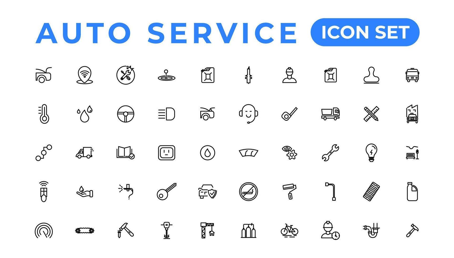 Auto service and car garage Set of thin line web icon set, simple outline icons collection, Pixel Perfect icons, Simple vector illustration.