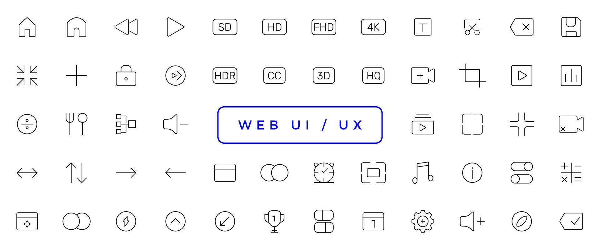 Set of outline ui and ux icons. Minimalist thin linear web icon set vector