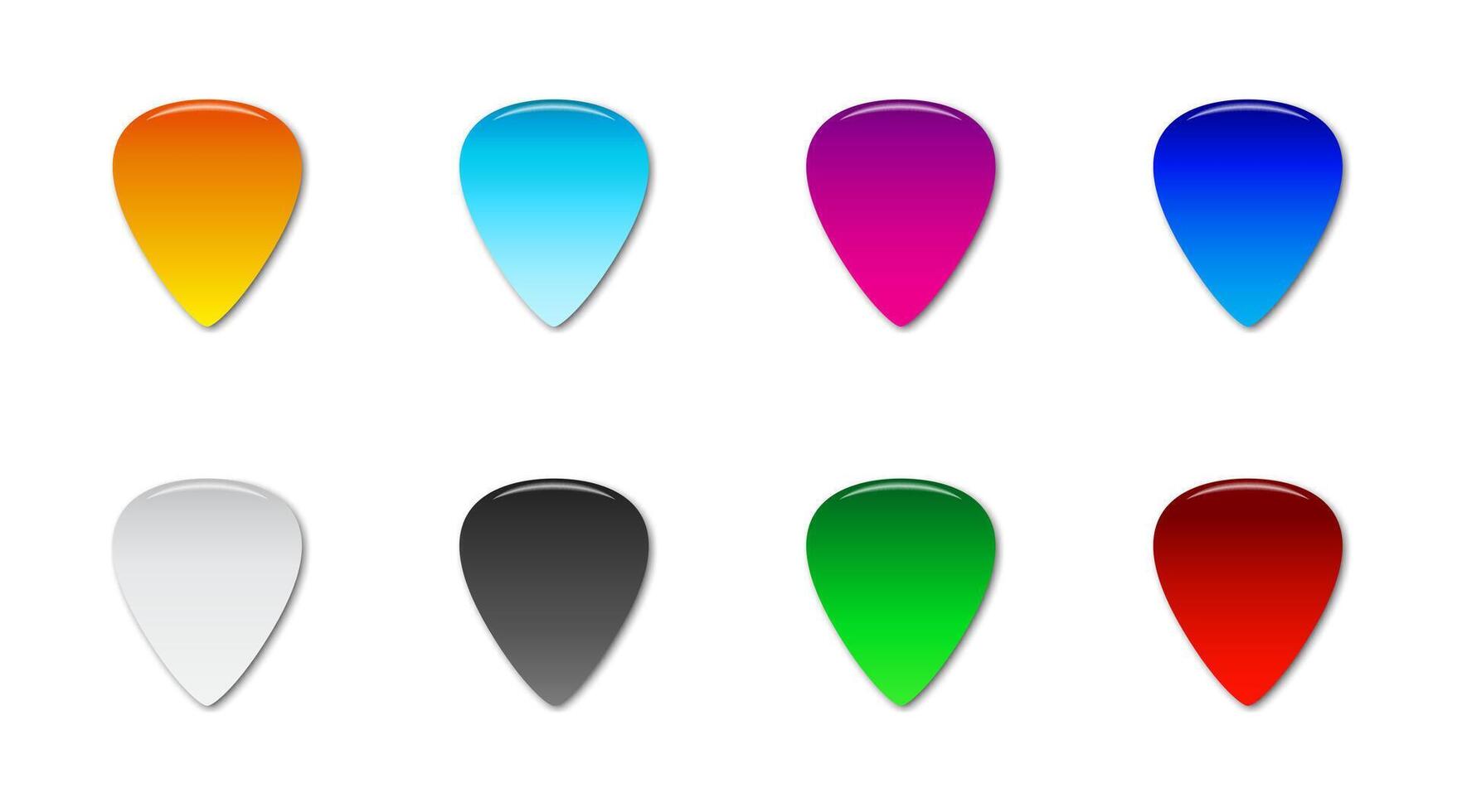 Colorful guitar picks icon set with shadows. Vector illustration.