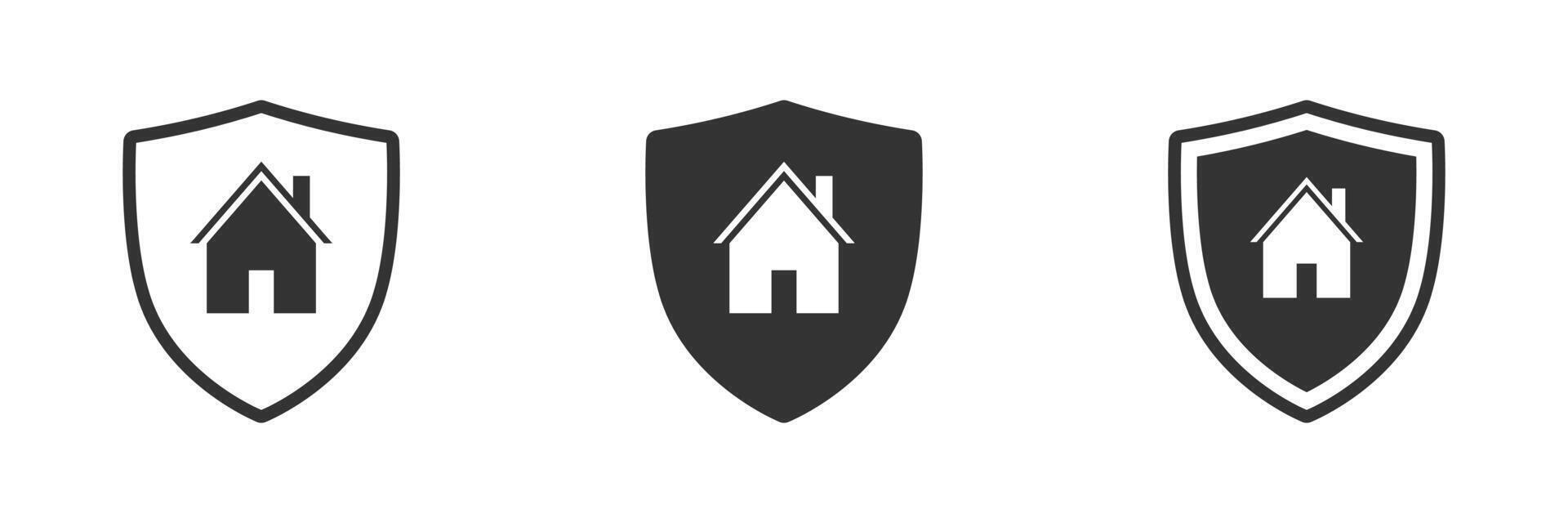 Home with shield icon. House security symbol. Vector illustration.