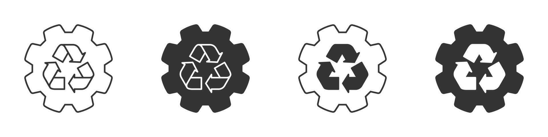 Gear icon with recycling symbol inside. Vector illustration.