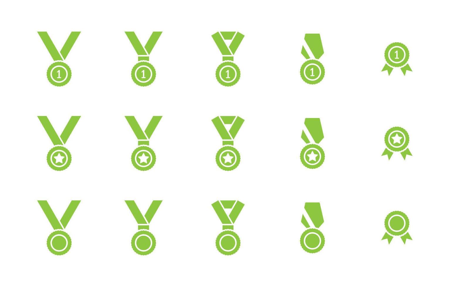 Medal icon set. Green color pictograms isolated on a white background. Honor, Awards and Achievements signs. Winner emblem symbo. Vector illustration.