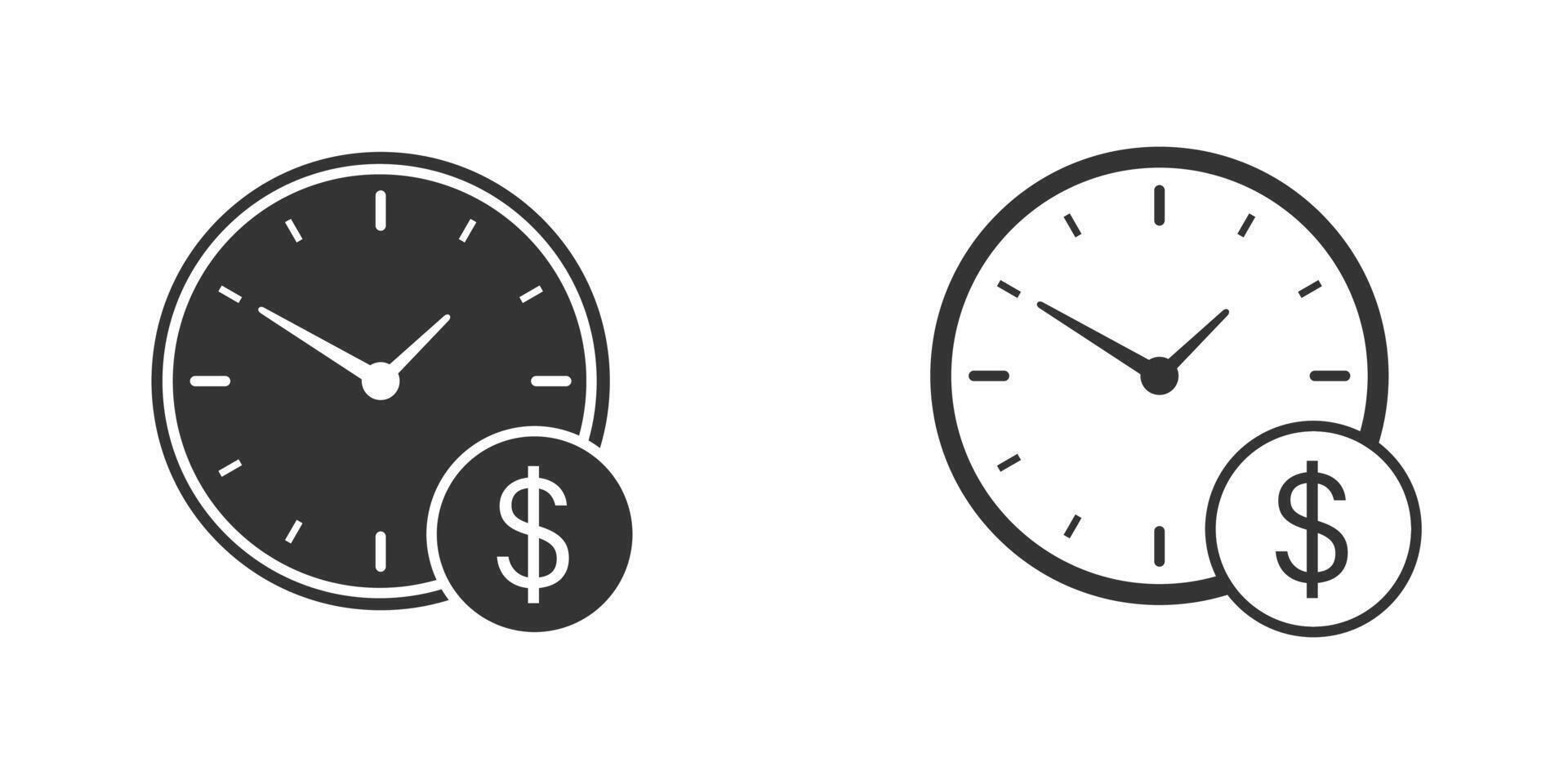 dólar moneda con reloj icono. hora es dinero concepto. reloj con dólar signo. vector. vector