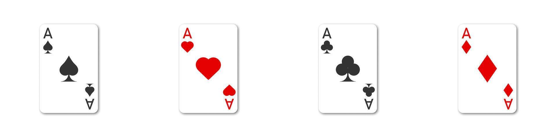 Set of four aces playing cards with shadows. Flat vector illustration.