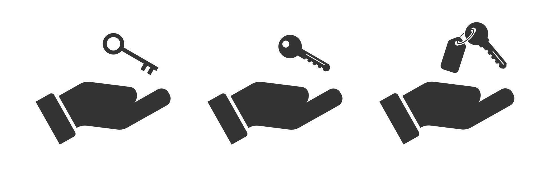 Hand with a key icon. Hand holds home keys. Flat vector illustration.