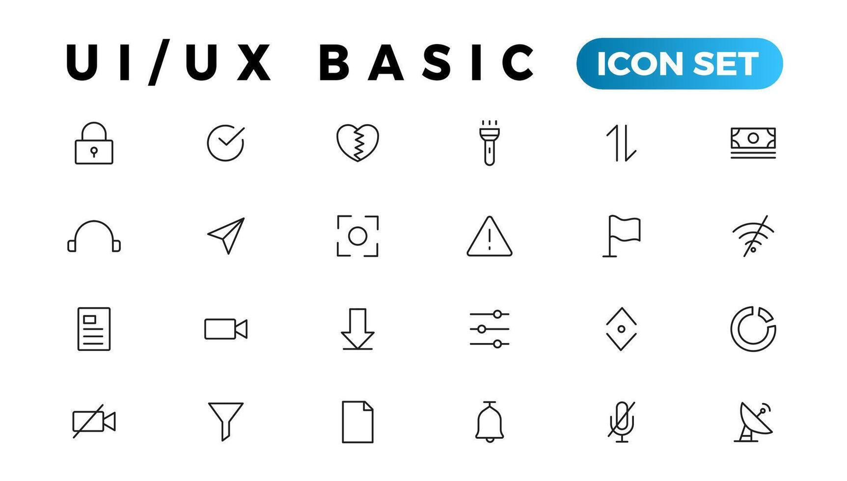 básico usuario interfaz esencial colocar. ui ux línea contorno iconos para aplicación, web, impresión. editable ataque. vector