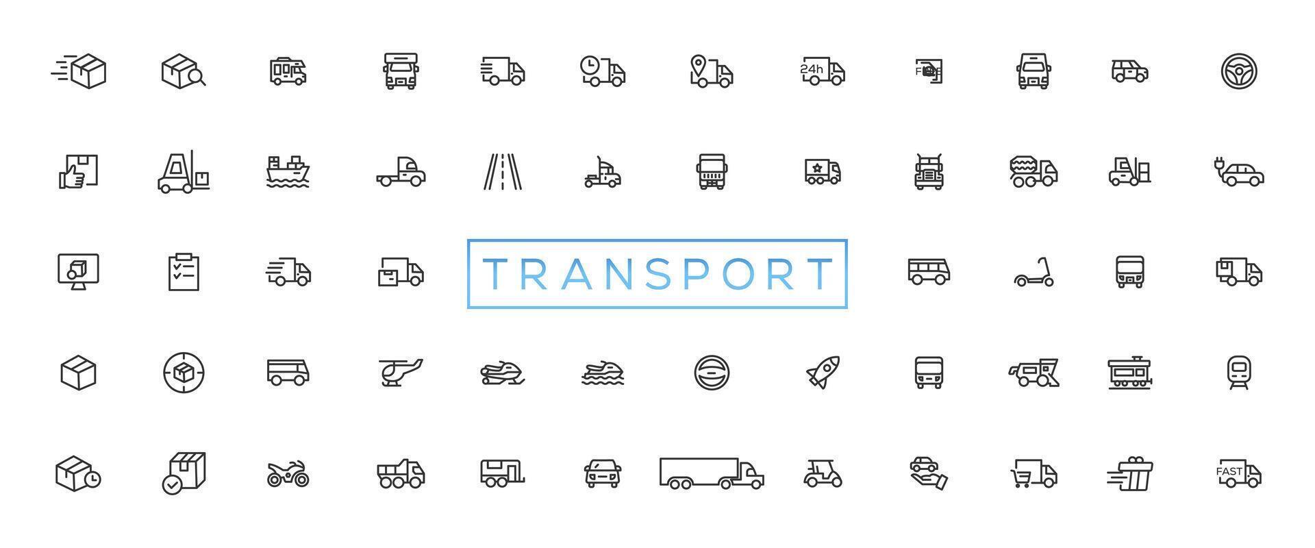 Transport, vehicle and delivery elements - minimal thin line web icon set. Outline icons collection vector