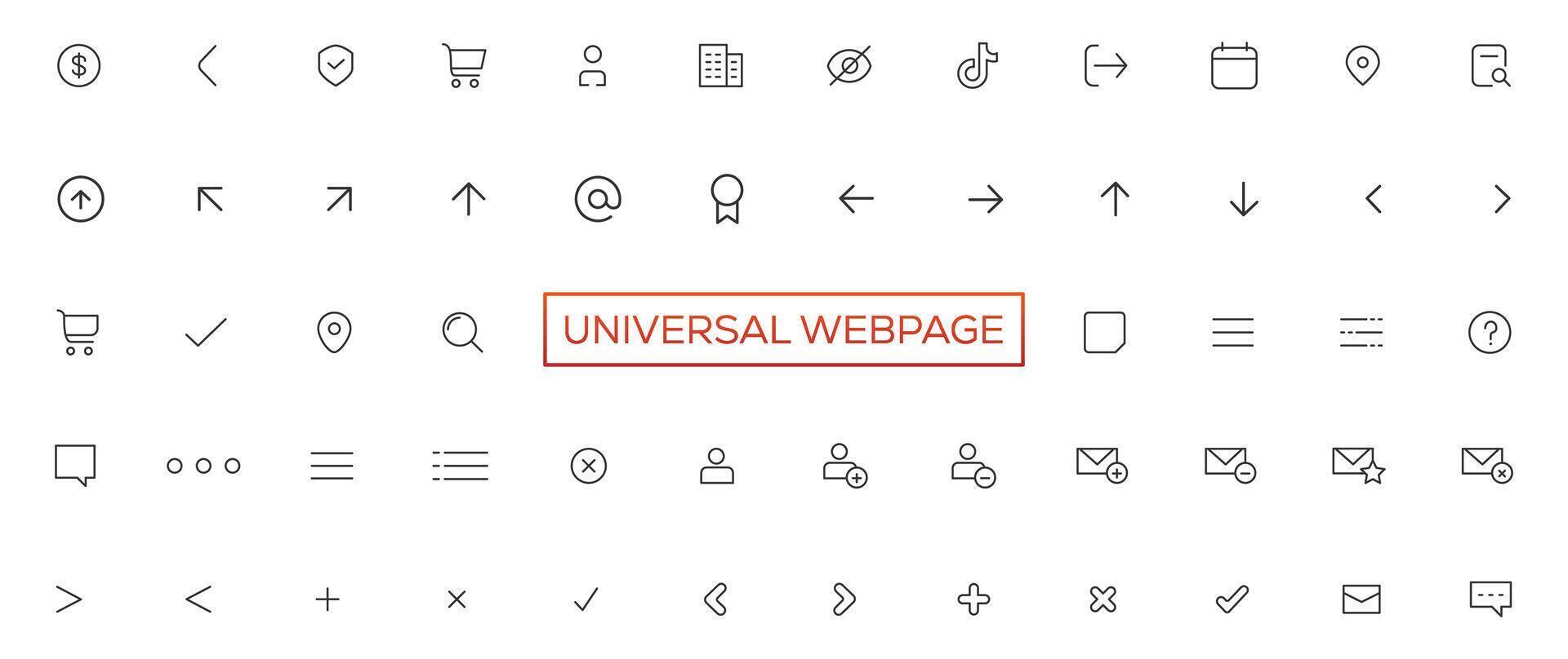 Vector line universal webpage tiny icon set