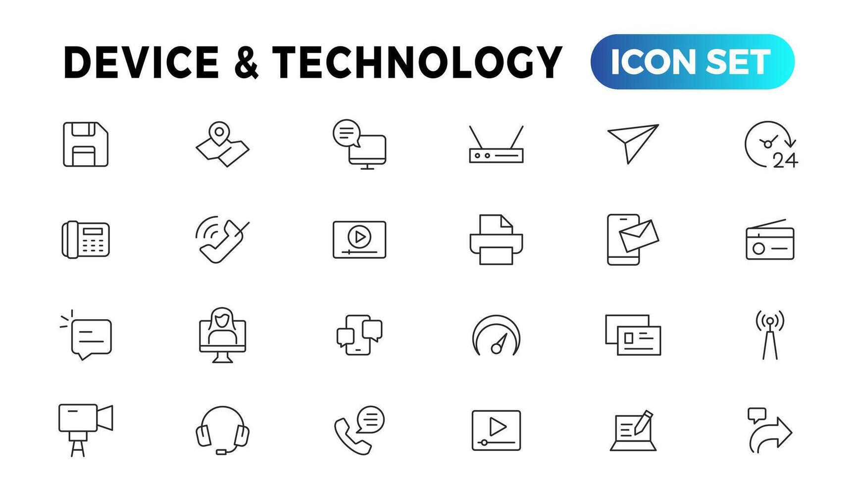 Device and Information technology line icons collection. Big UI icon set in a flat design. Thin outline icons pack vector