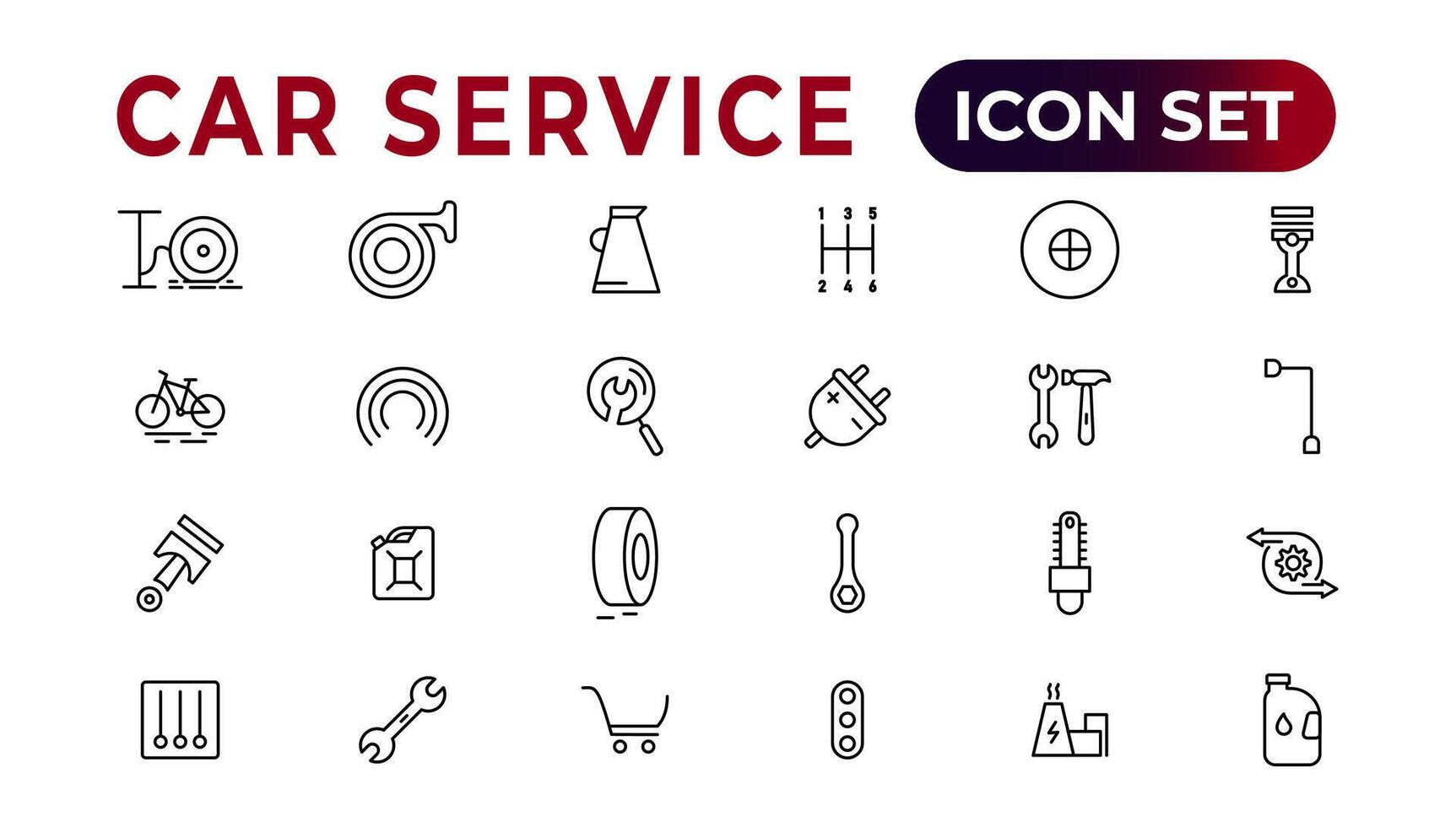 Car service icon set with editable stroke and white background. Auto service, car repair icon set. Car service and garage. vector